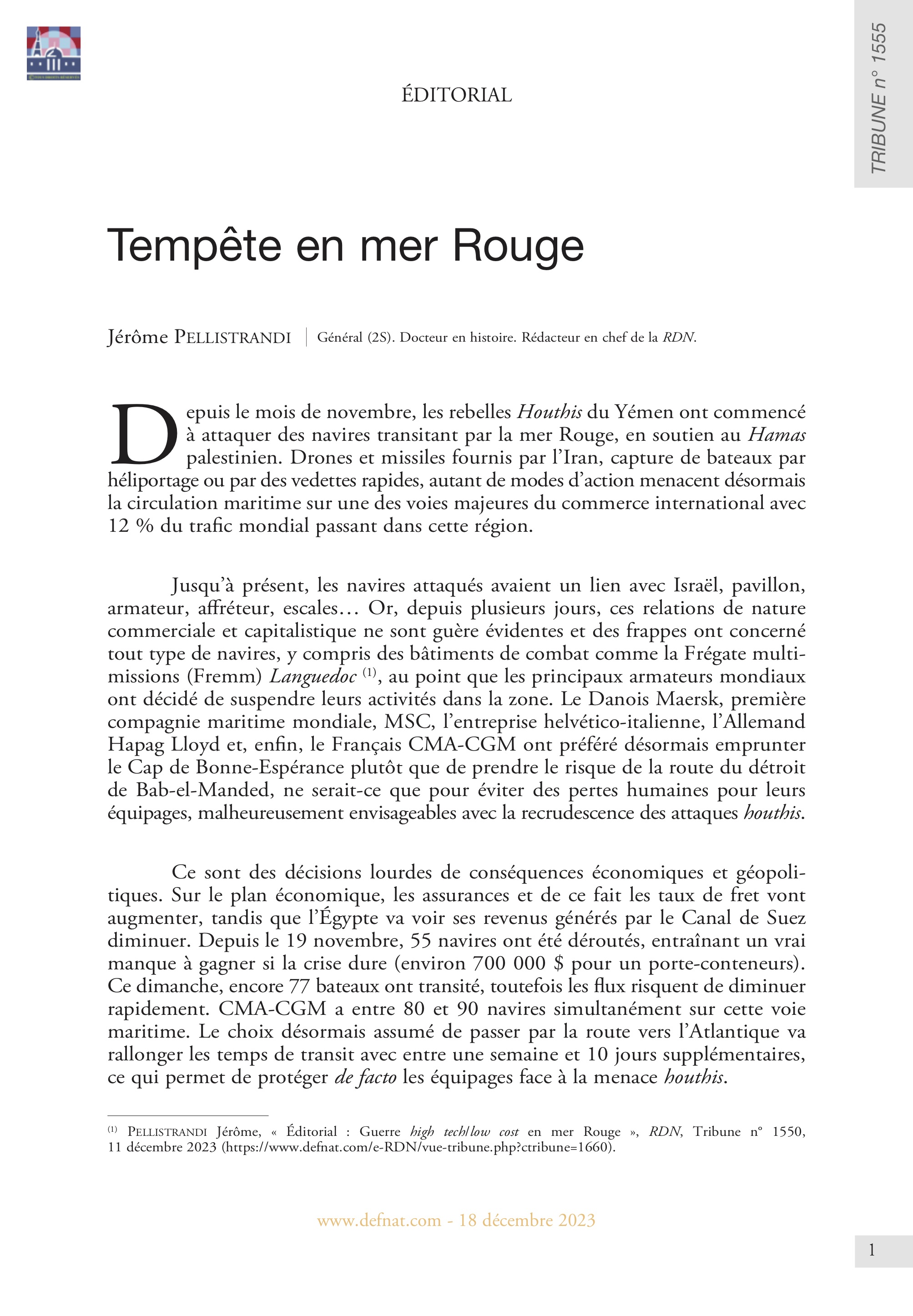 Éditorial – Tempête en mer Rouge (T 1555)
